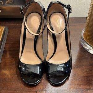 Gianvito Rossi Black Patent Peep-Toe Heels